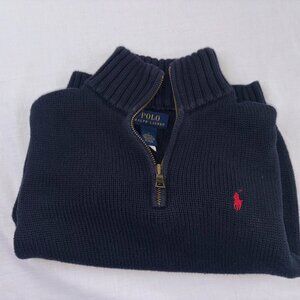 Boys Polo Ralph Lauren Navy Quarter Zip Red Horse Cotton Collared Sweater size 7